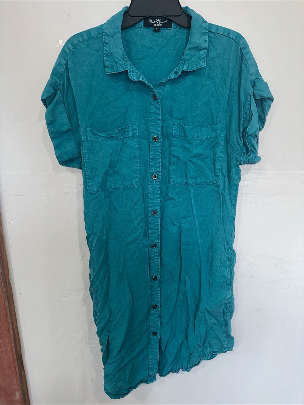 Velvet Heart Teal Button-Front Midi Dress